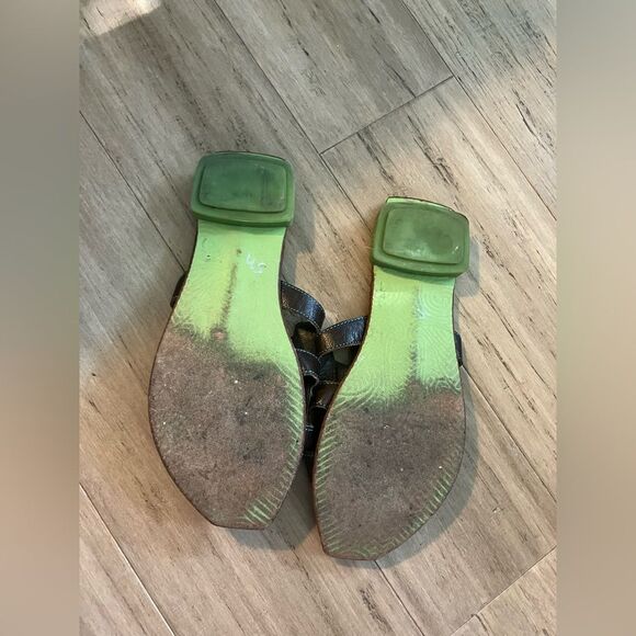 Think! Designer leather upper/ sole geometric retro women’s slides 9.5” size 8 - Picture 6 of 6